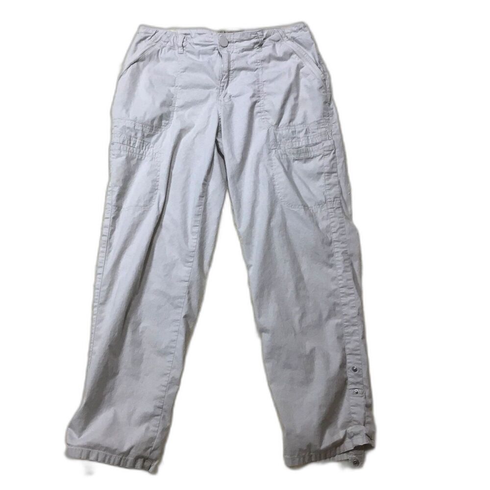 Cream utility cotton pants roll up ankle cuffs outdoors waist 30"-33" inseam 27"